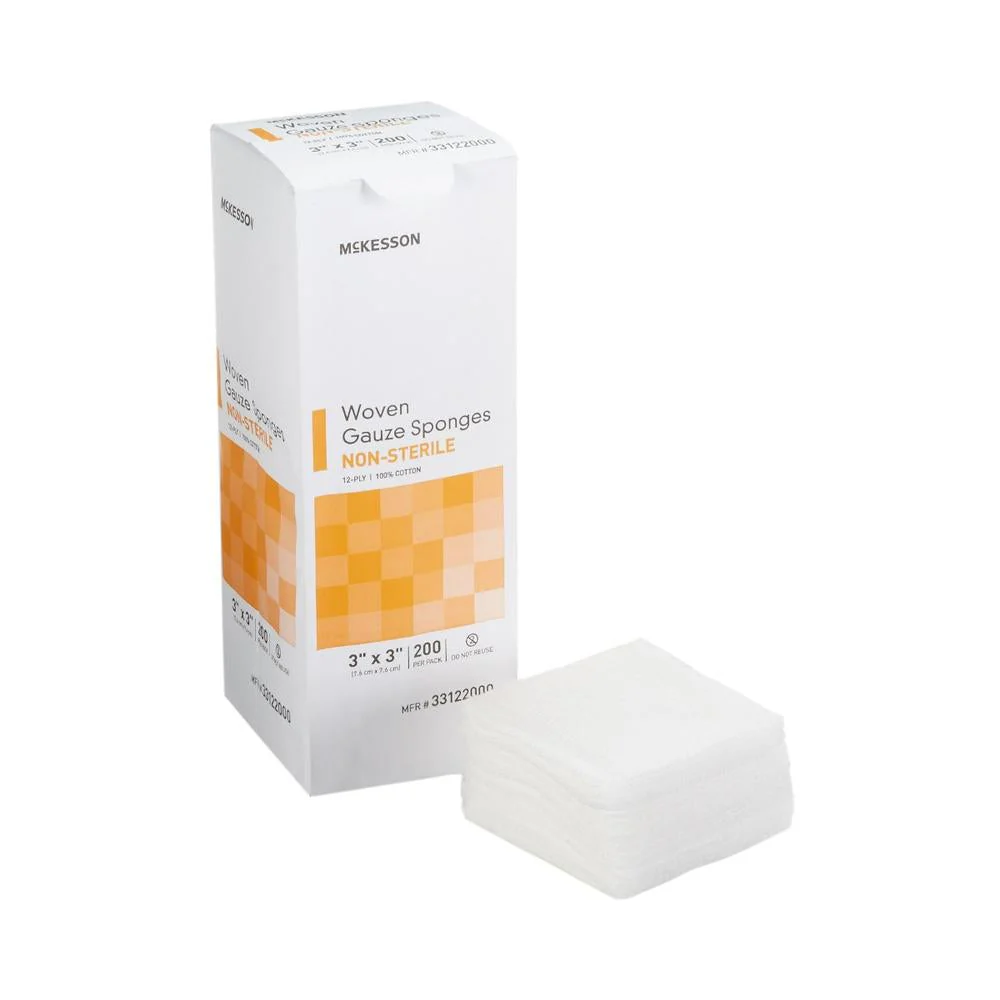 McKesson NonSterile Gauze 12-Ply Square Sponge, 3 x 3 Inch