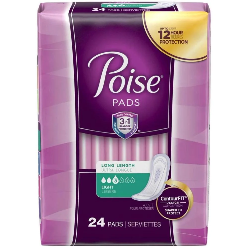 Poise® Absorb-Loc® Light Absorbency Long Length Pad One Size Fits Most 24 Count Pack